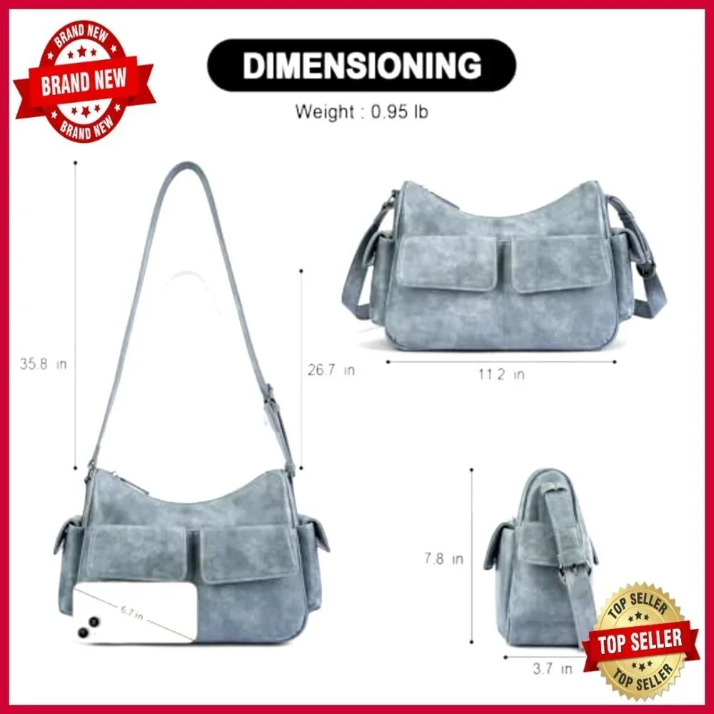 Vegan Leather Crossbody Bag with Multi Pockets, Adjustable Strap, 11.2x7.8x3.7